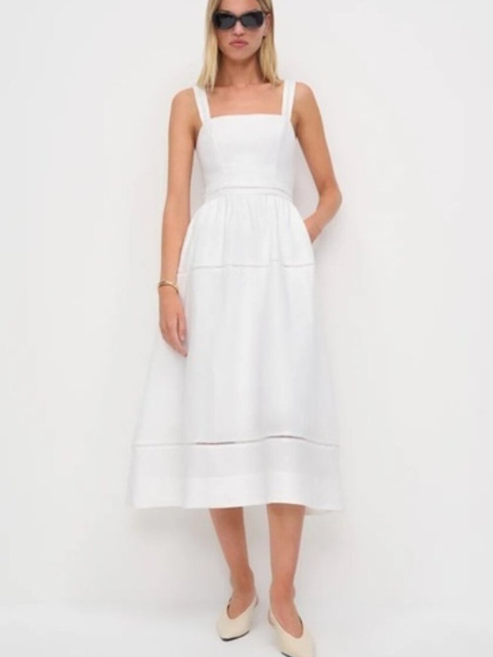 NEW Reformation Everett Linen Midi Dress White | US 6 UK 10